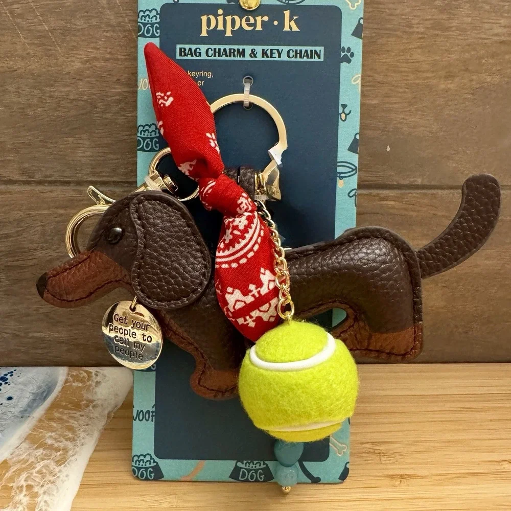 Piper K Dachshund Bag Charm Key Chain Dog Bandana Tennis Ball Bling New
